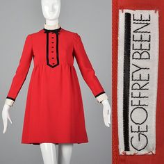 1960s Geoffrey Beene Red Wool Mini Dress Tuxedo Short Baby Doll Long Sleeve VTG  | eBay Short Dress Long Sleeves, 60s Twiggy, Bollywood Vintage, Dress Tuxedo, Mod 60s, 1960s Mod, Through The Decades, Geoffrey Beene, Tuxedo Dress