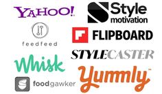 many different types of logos are shown in this image with the words yahoo, feedfeed, flipboard, stylecast and yummy