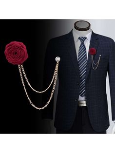 Men Chain Decor Collar Chain Formal Business Wedding Necktie For Decoration HalloweenI discovered amazing products on SHEIN.com, come check them out! Mens Suit Accessories, Trendy Suits, Flower Lapel Pin, Wedding Brooch, Corsage Wedding, Men's Suit, Brooch Jewelry, Crystal Brooch