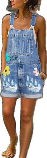 Floral Casual Jeans Sleeveless Pants Denim Overalls Overalls Blue, Casual Bottoms, Pants Denim, Unique Designers, Denim Overalls, Denim Pant, Casual Jeans, Overalls, Floral