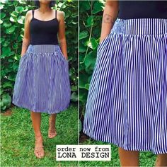 To buy this stripe skirt from LonaDesign Bali, click below! Smart Casual Skirt, Blue Striped Skirt, Modern Skirt, Coworker Gifts, Business Skirt, Plus Size Work, Skirt Plus Size, Classic Skirts, Basic Skirt