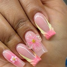 Cute Summer Acrylic Nail Ideas Short Almond, Summer Set Nails, Gel X Nail Designs Summer, That Girl Nails, Nails With A Flower, Cool Acrylic Nails, Vacation Nails Summer, Summer Vibes Nails, Nails Art Summer