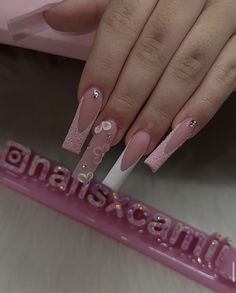 Pink Bling Nails, Pink Christmas Nails, Acrylic Nails Nude, Gold Acrylic Nails, White Acrylic Nails, Fully Booked, Girly Acrylic Nails, French Tip Acrylic Nails