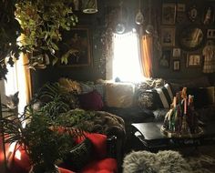 a living room filled with furniture and lots of plants