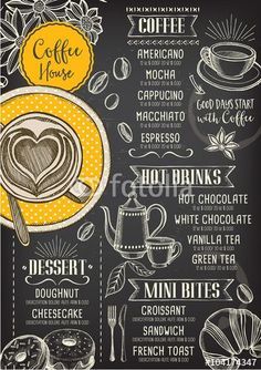 a menu for coffee house on a chalkboard