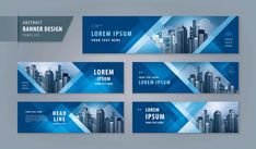 set of blue banners with cityscape and skyscrapers - free vectorvector