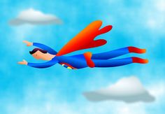 there is a man flying in the sky with his arms out and legs spread wide