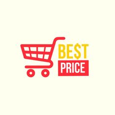 a red shopping cart with the words best price in yellow and red lettering on it