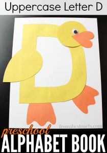 the uppercase letter d is for alphabet book with an image of a duck on it