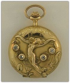 Antique Art Nouveau Dancing Lady 4 Diamonds 18K Invicta Pendant Watch. Tick Tack, Old Pocket Watches, Pocket Watch Antique, Old Clocks, Antique Clock, Pendant Watches, Antique Watches