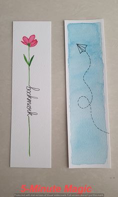 two watercolor cards with one flower and the other has a paper airplane on it