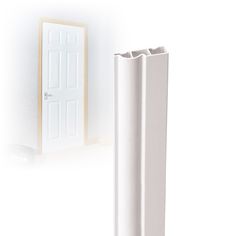 a white door frame next to a doorway with an open door on the wall behind it