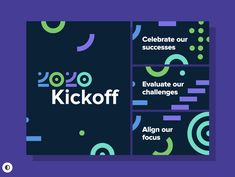 the kickoff brochure is displayed on a purple background with blue and green circles