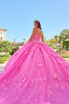 Make a lasting impression in the Amarra 54218 Quinceañera Dress. This stunning ball gown is crafted from glittering tulle, adorned with intricate 3D floral appliqués and delicate beadwork. The strapless sweetheart neckline adds romance, while the dramatic skirt flows into a grand train. Detachable bishop-style sleeves give it a versatile, fairytale touch. Fabric : Embroidered Lace with Three-Dimensional Flowers, Glitter Tulle, Stone Accents Length : Full Length Sleeve Style : Strapless with Detachable Bishop Style Sleeves Color : Fuchsia/Pink, Lilac/Light Blue Sizes : 00, 0, 2, 4, 6, 8, 10, 12, 14, 16, 18, 20, 22, 24 Occasion : Quinceanera Dresses Designer : Amarra Style : AR54218 Sweetheart Ballgown, Prom Dresses Corset, Sheer Corset, Green Homecoming Dresses