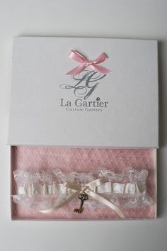 Wedding Garter Vintage Lace Skeleton Key Ivory by LaGartierGarters. The Priscilla Wedding Garter inside of the signature La Gartier box. Pink And Silver Wedding Theme, Pink And Silver Wedding, Priscilla Wedding, Silver Wedding Theme, Keys Wedding, Skeleton Keys, Ivory Bridal