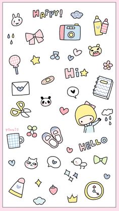 an image of some stickers that are on a sheet with the words hello kitty