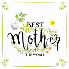 the best mother in the world is written on a white background with flowers and leaves