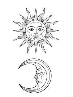 the sun and moon are shown in black and white