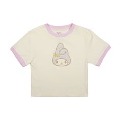 Indulge in the charm of this women's white My Melody crew neck short sleeve baby tee, a delightful blend of comfort and style. This officially licensed tee boasts gray contrast hems and showcases My Melody's endearing face with rhinestone chest art. Crafted with 95% cotton and 5% spandex, it offers a comfortable feel and the perfect fit. Machine wash this baby tee on cold with like colors, tumble dry on low heat, and follow care instructions for enduring appeal. Face Rhinestones, Character Face, Sleeve Packaging, Just Style, White Crop, My Melody, Sleeves (women), Baby Tee, Sleeve Designs