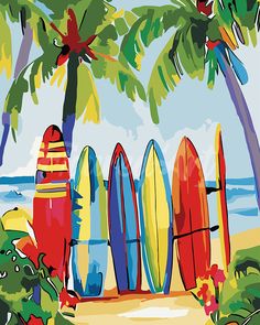 Paint by numbers kit Colorful Surfboards Figured'Art Surf Board Painting, Surf Artwork, Surfing Art, Surfer Art, Surf Painting, World Famous Paintings, Hawaii Art, Paintings Famous, Surfboard Art