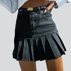 Introducing our 90s-inspired pleated women's denim skirt from the 2023 Summer Collection, a stylish homage to the decade's iconic fashion sense!Why You'll Fall In LoveSpecially designed for the trendy fashionista with a penchant for nostalgia, this denim skirt is a perfect balance of the 20th-century style and modern couture trends. Every detail, from its pleated fit to its mid-waist fit, promises to transform your look into an instant timeless.Unmissable Highlights: 90s-style: Embrace the decad Denim Skirts Online, Pleated Denim Skirt, Womens Denim Skirts, Denim Skirt Women, Iconic Fashion, 90s Nostalgia, 90s Inspired, 90s Style, Wearing Clothes