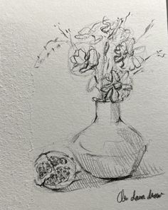 a drawing of a vase with flowers in it