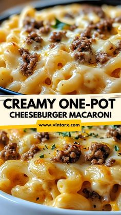 this creamy one - pot cheeseburger macaroni is loaded with ground meat and cheese