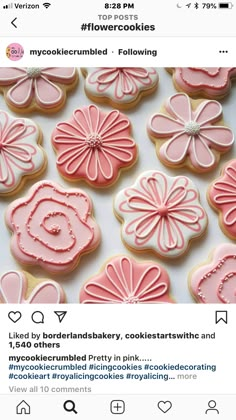 cookies decorated with pink icing on top of each other