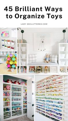 the top five brilliant ways to organize toys in your home or office area with pictures and text overlay