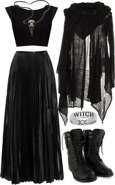 I love this look!! Black Clothes, Witch Outfit, Rock Punk, Gothic Outfits, Goth Outfits, Summer Festival