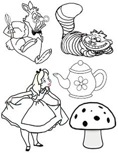 alice and the wonderland tea party coloring pages for kids to print out, including pictures