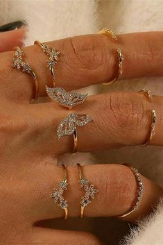 Simple Mehandi, Heart Beat Ring, Rings Set For Women, Butterfly Rings, Eid Henna, Gold Color Ring, Boho Crystal, Geometric Ring, Butterfly Ring