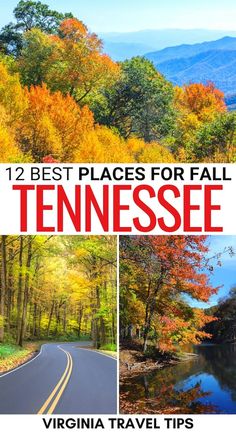 the best places for fall in tennessee with text overlay that reads, 12 best places for