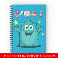 a spiral notebook with an image of a cartoon character