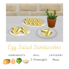 an egg salad sandwich is shown with ingredients to make it look like they have cheese on them