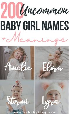 baby girl names and their meanings are shown in this postcard for the new year