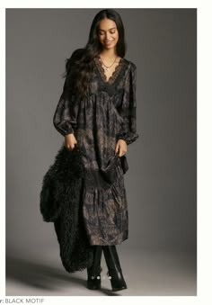 Casual Dress Attire, Fall Maxi Dress, Midi Dress Long Sleeve, Fall Maxi, Flowy Midi Dress, Witch Fashion, Causal Outfits, Boho Chic Outfits, Lace Midi