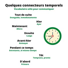 an image of a clock with the words in french and english on it's side