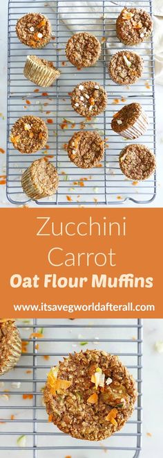 zucchini carrot oat flour muffins on a cooling rack