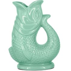 a green vase with a fish design on it