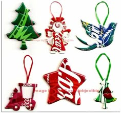 coca cola christmas ornament set of four with tree, star, truck and snowflake