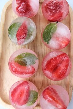 some ice and watermelon drink on a wooden tray