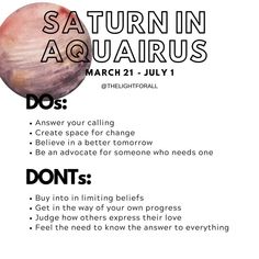 an advertisement for saturn in aquarius, with the caption do's and don'ts