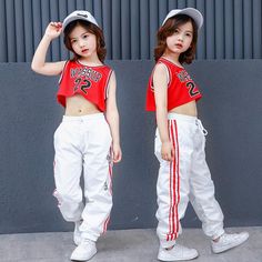 Cheerleader Costume Kids, Dance Wear Hip Hop, Tari Hip Hop, Dance Hip Hop, Sleeveless Crop Tops, Jazz Dance Costume