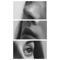 three different images of a woman's eyes