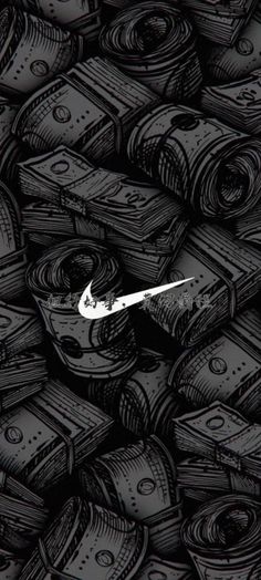 the nike logo is surrounded by stacks of money