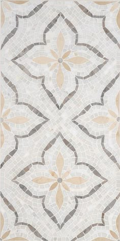 a beige and grey rug with an intricate design on the bottom, in front of a white background