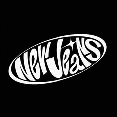 the new jeans logo is shown in black and white, with an oval shaped design