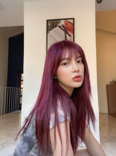 Wine Pink Hair, 9muses Sojin, Red Hair Asian Girl, Burgandy Hair Color, Pink And Burgundy Hair, Burgundy And Pink Hair, Cherry Pink Hair, Red Hair Asian, Red Wine Hair Color