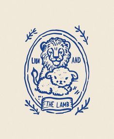 the lion and the lamb logo is drawn in blue ink on a white paper background